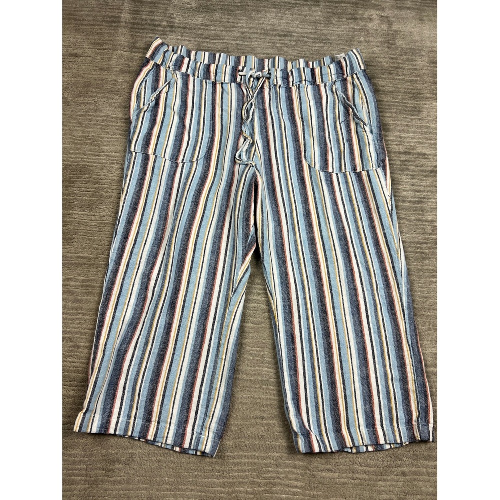 Naturals‎ d&co Pants Womens 2X Blue Multi Striped Cropped Drawstring Casual Plus